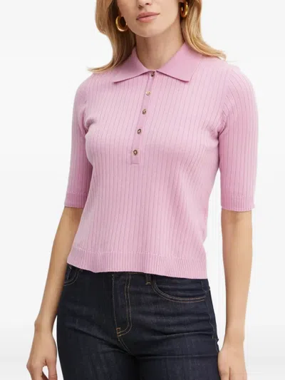 Luisa Spagnoli Ribbed Polo Top In Pink