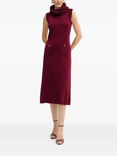 Luisa Spagnoli Roll-neck Pocket Dress In Brown