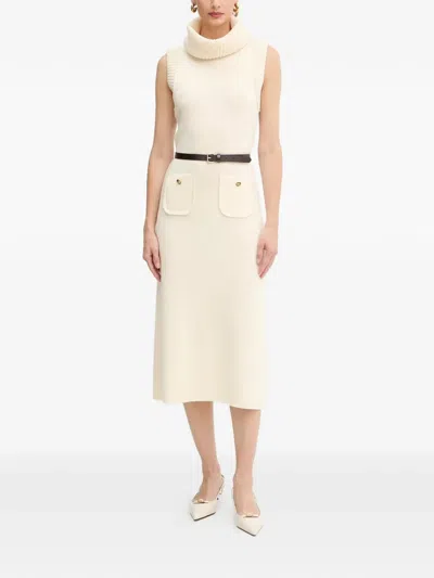 Luisa Spagnoli Roll-neck Front-pocket Midi Dress In Neutral