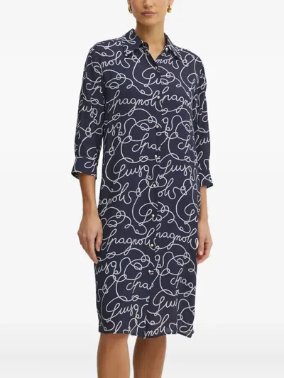 Luisa Spagnoli Rope-print Shirt Mini Dress In Blue