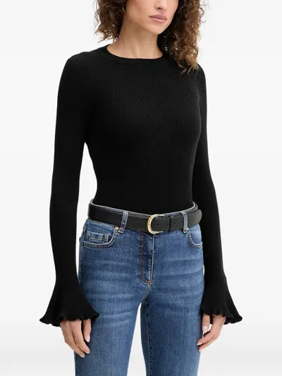 Luisa Spagnoli Ruffled Long-sleeve Sweater In Black