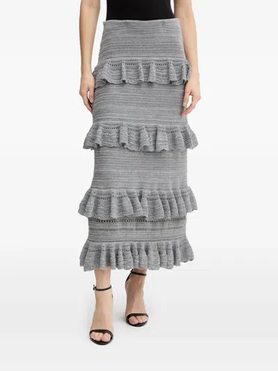 Luisa Spagnoli Ruffled Midi Skirt In Gray