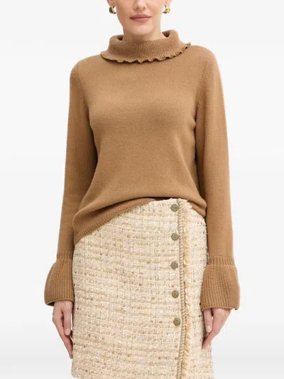 Luisa Spagnoli Ruffled Sweater In Brown