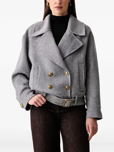 Luisa Spagnoli Scalare Double-breasted Belted Jacket In Gray