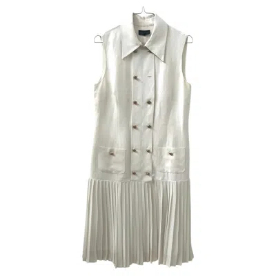 Pre-owned Luisa Spagnoli Sleeveless Linen And Viscose Shirt Dress With A Pleated Hem In Gray