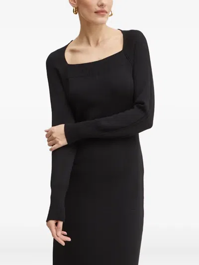 Luisa Spagnoli Square-neck Ribbed Dress In Black