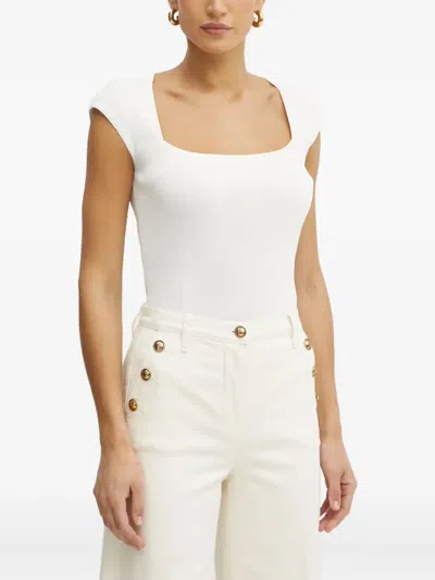 Luisa Spagnoli Square-neck Ribbed Top In White