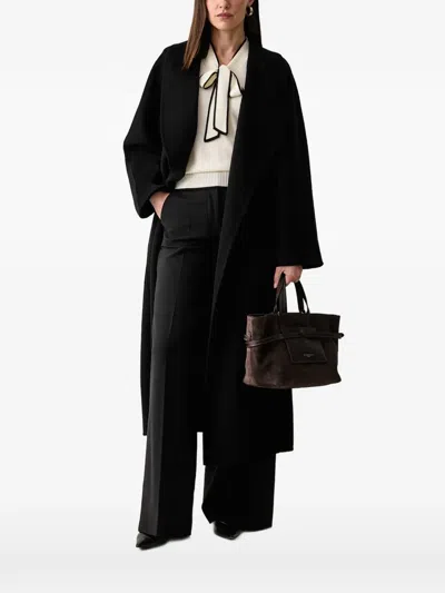 Luisa Spagnoli Stenografo Belted Shawl-collar Coat In Black
