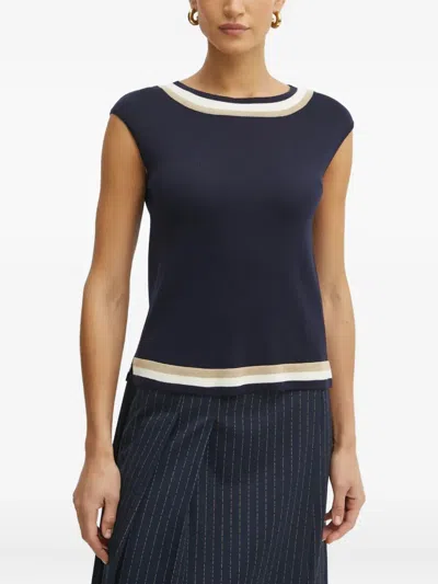 Luisa Spagnoli Stripe-trimmed Top In Blue