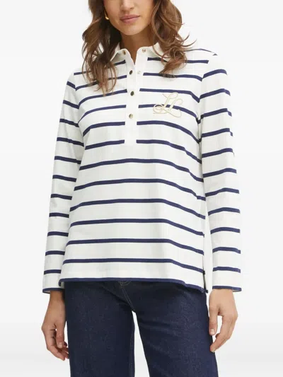 Luisa Spagnoli Striped Embroidered Polo Top In White