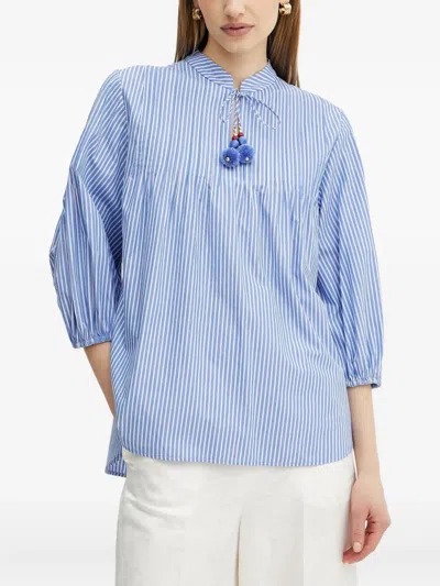 Luisa Spagnoli Striped Pompom-detail Blouse In Blue