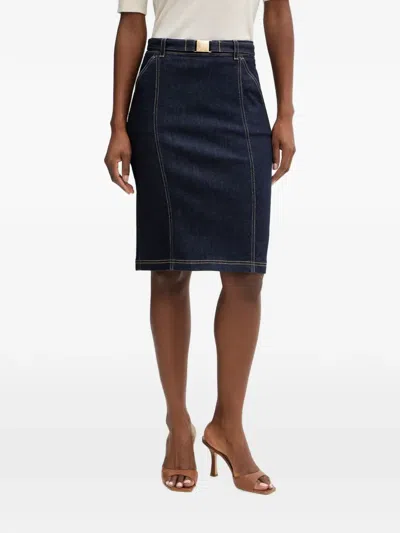 Luisa Spagnoli Tennista Logo-plaque Topstitched Midi Skirt In Blue
