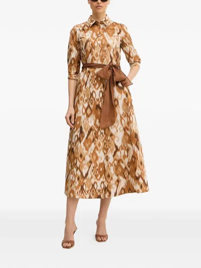 Luisa Spagnoli Tie-waist Pattern Dress In Brown