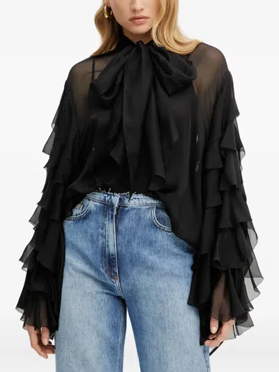 Luisa Spagnoli Tiered-ruffle Blouse In Black