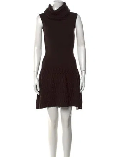 Pre-owned Luisa Spagnoli Turtleneck Mini Dress In Brown