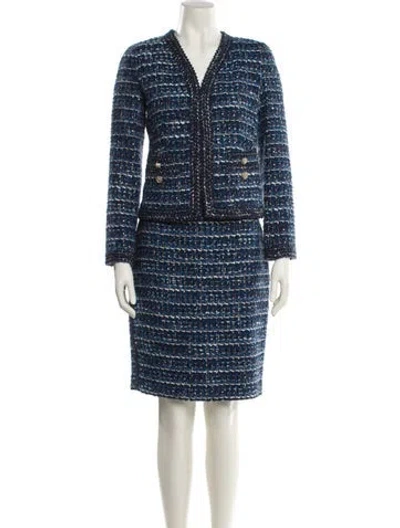 Pre-owned Luisa Spagnoli Tweed Pattern Skirt Suit In Blue
