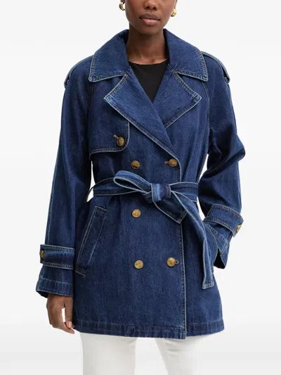 Luisa Spagnoli Vescovo Double-breasted Belted Denim Coat In Blue