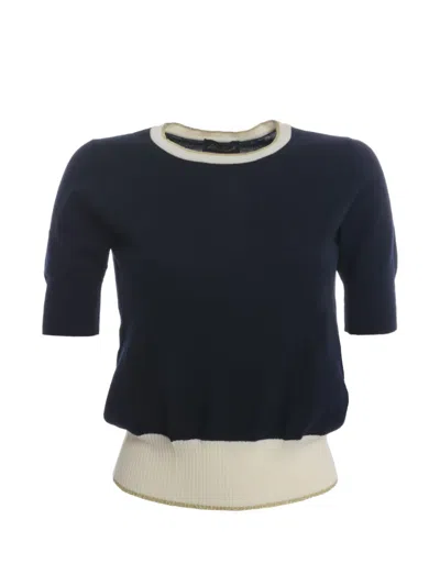 Pre-owned Luisa Spagnoli Vintage Short-sleeved Crew-neck Sweater In Blue