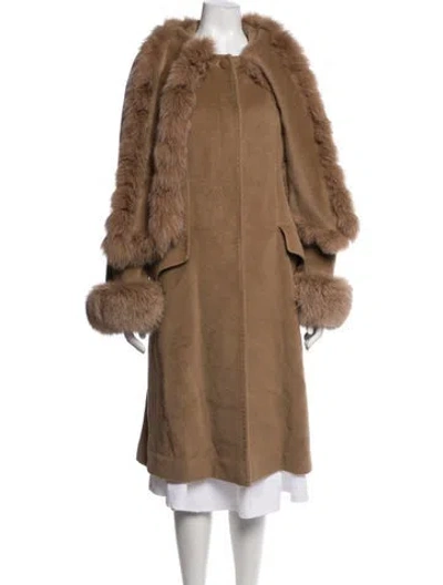 Pre-owned Luisa Spagnoli Virgin Wool Faux Fur Coat In Brown