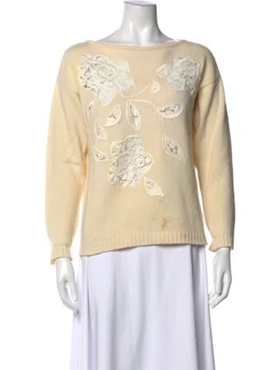 Pre-owned Luisa Spagnoli Virgin Wool Floral Print Sweater In Neutrals