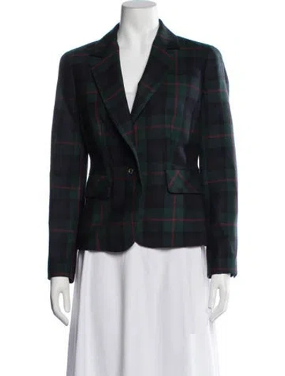 Pre-owned Luisa Spagnoli Virgin Wool Plaid Print Blazer In Green
