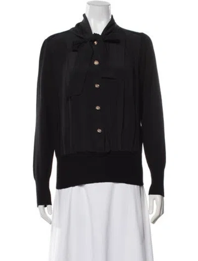 Pre-owned Luisa Spagnoli Virgin Wool Tie Neck Sweater In Black