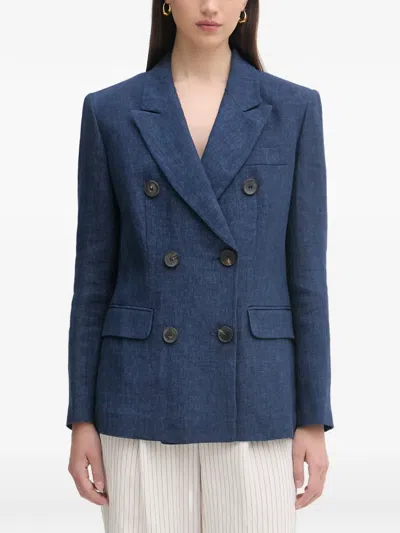 Luisa Spagnoli Vittorio Double-breasted Linen Blazer In Blue