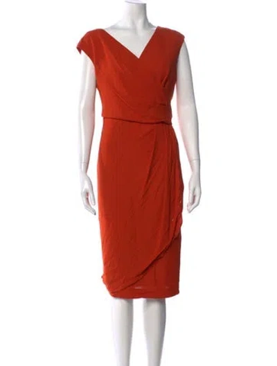 Pre-owned Luisa Spagnoli V-neck Knee-length Dress In Orange