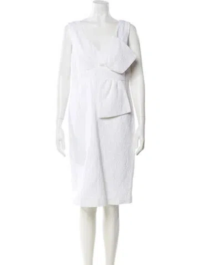 Pre-owned Luisa Spagnoli V-neck Knee-length Dress In White