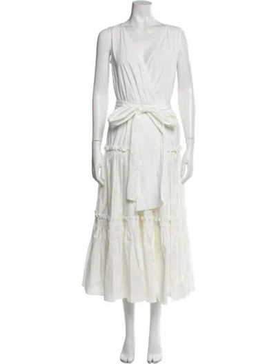 Pre-owned Luisa Spagnoli V-neck Long Dress In White