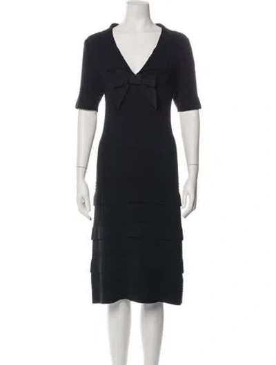 Pre-owned Luisa Spagnoli V-neck Midi Length Dress In Black