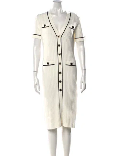 Pre-owned Luisa Spagnoli V-neck Midi Length Dress W/ Tags In Neutrals/white
