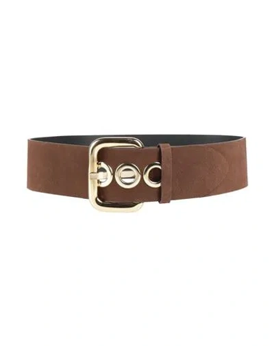 Luisa Spagnoli Woman Belt Chocolate Brown Size M Cow Leather, Zamak