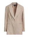 Luisa Spagnoli Woman Blazer Beige Size 12 Linen In Neutral