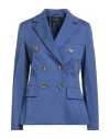 Luisa Spagnoli Woman Blazer Blue Size 12 Cotton, Elastane In Blue