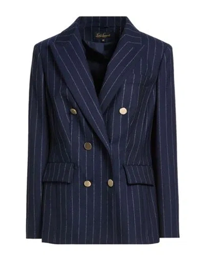Luisa Spagnoli Woman Blazer Navy Size 12 Virgin Wool, Polyester, Elastane In Blue