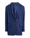 Luisa Spagnoli Woman Blazer Navy Size L Linen In Blue