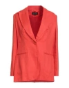 Luisa Spagnoli Woman Blazer Tomato Red Size 8 Linen In Burgundy