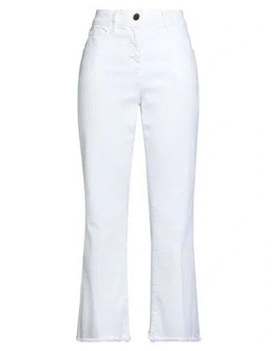 Luisa Spagnoli Woman Jeans White Size 10 Cotton, Elastomultiester