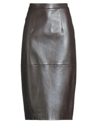 Luisa Spagnoli Woman Midi Skirt Dark Brown Size 10 Sheepskin
