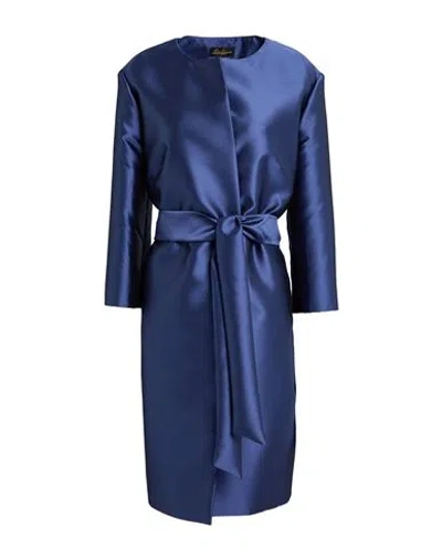 Luisa Spagnoli Woman Overcoat & Trench Coat Navy Size L Polyester, Silk