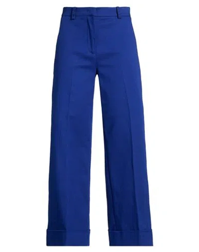 Luisa Spagnoli Woman Pants Bright Blue Size 12 Cotton, Elastane