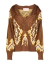 Luisa Spagnoli Woman Sweater Brown Size Onesize Linen, Polyester, Metallic Polyester In Brown