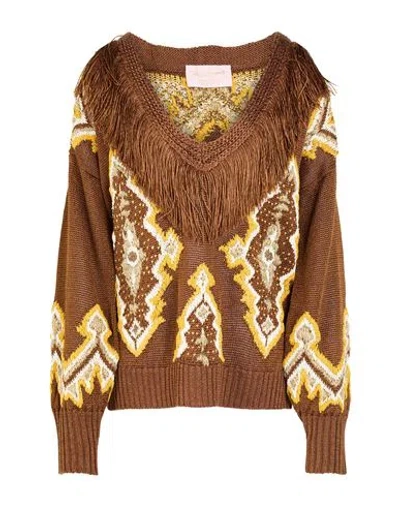 Luisa Spagnoli Woman Sweater Brown Size Onesize Linen, Polyester, Metallic Polyester