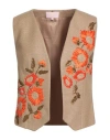 Luisa Spagnoli Woman Tailored Vest Sand Size Onesize Polyamide, Cotton In Brown