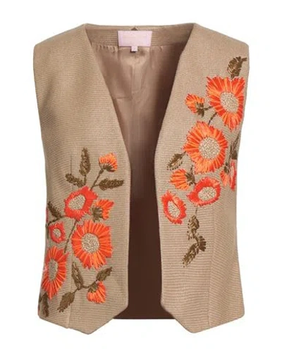 Luisa Spagnoli Woman Tailored Vest Sand Size Onesize Polyamide, Cotton In Brown