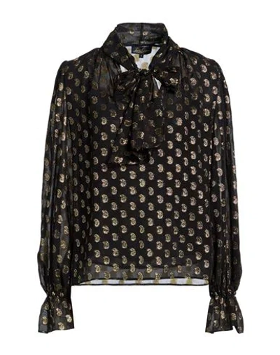 Luisa Spagnoli Woman Top Black Size L Silk, Metallic Polyester