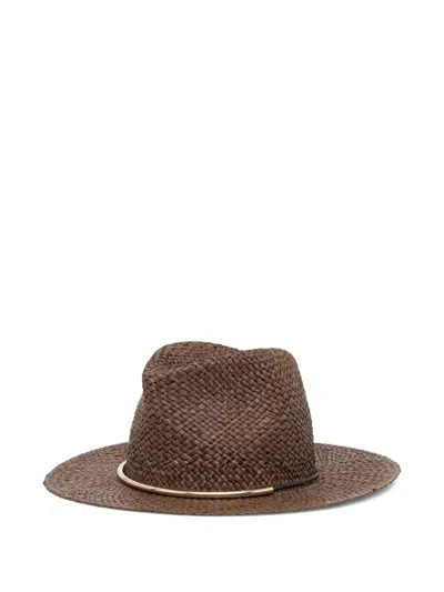 Luisa Spagnoli Woven Fedora Hat In Brown