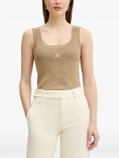 Luisa Spagnoli Zaida Ribbed-knit Logo-embroidered Top In Brown