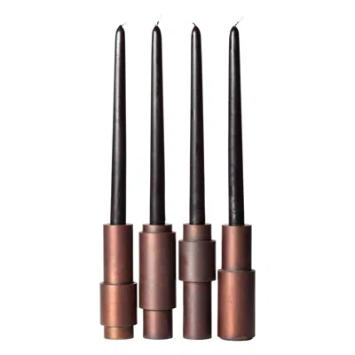 Pre-owned Lukas Friedrich Set Of 4 Brown Patina Steel Candlestick By Lukasz Friedrich